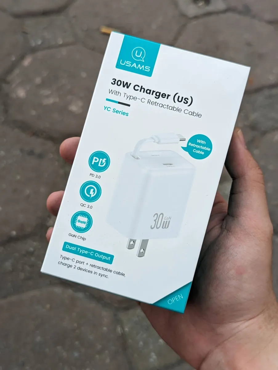 Bộ Sạc Nhanh USAMS 30W GaN Cèm Cáp Dây Rút Type-C (CC243TC01) – Nhỏ Gọn, Tiện Lợi, Hiệu Suất Cao