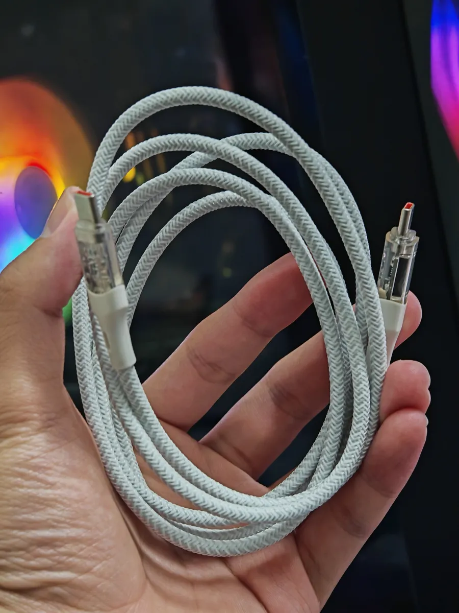 Dây sạc C to C 1.5m dù cước, trong suốt, có màn hình đo công suất new, nobox