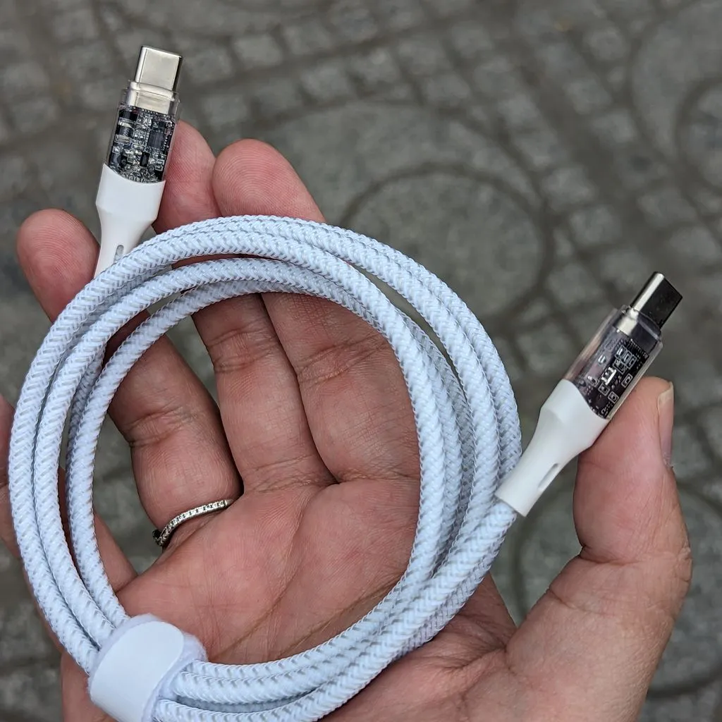 Dây sạc C to C 1.5m dù cước, trong suốt, có màn hình đo công suất new, nobox