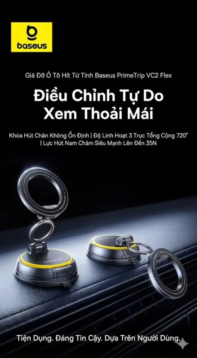 Baseus PrimeTrip VC2 Flex Magnetic Car Mount-GIÁ ĐỠ ĐIỆN THOẠI Ô TÔ NAM CHÂM CAO CẤP – GIỮ CHẶT MỌI CUNG ĐƯỜNG
